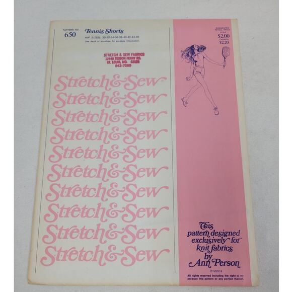Vintage 1974 Stretch & Sew 650 Tennis Shorts Knit Fabric Uncut Sewing Pattern - Picture 1 of 4